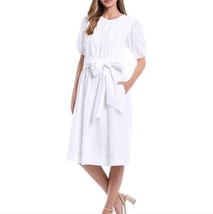 LDT Connie Dotted Tie Front Short Sleeve Blouson Midi Dress